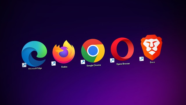 A desktop screen showing the different web browsers like Microsoft Edge, Firefox, Google Chrome, Opera-Browser and Brave.