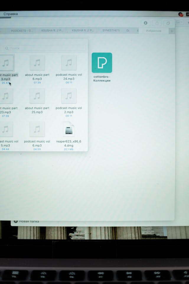 A close-up of a computer screen showing a folder of audio files.