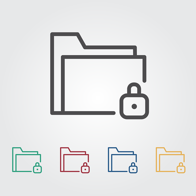 An icon of a secure folder featuring a padlock, accompanied by four additional folders in green, red, blue, and yellow below.